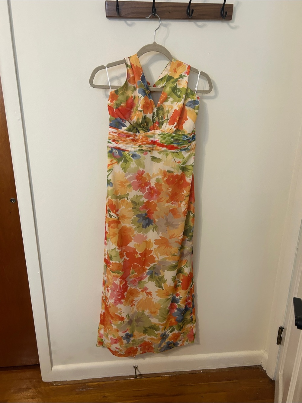 Sleeveless Floral Maxi Dress in Orange & Green